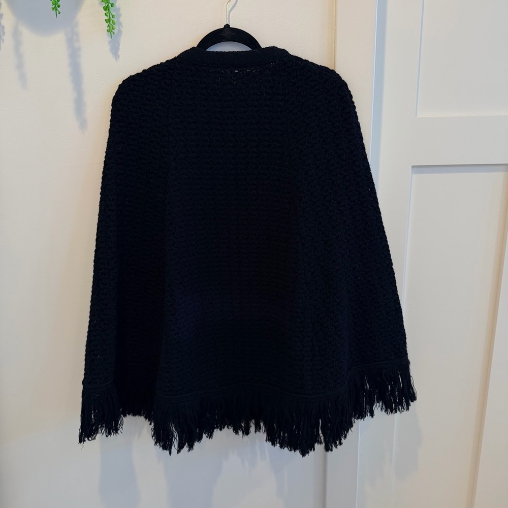 Vintage Bams Knits San Francisco 100%Acrilan Black Fringe Women's Knit Cape Coat - Picture 5 of 7